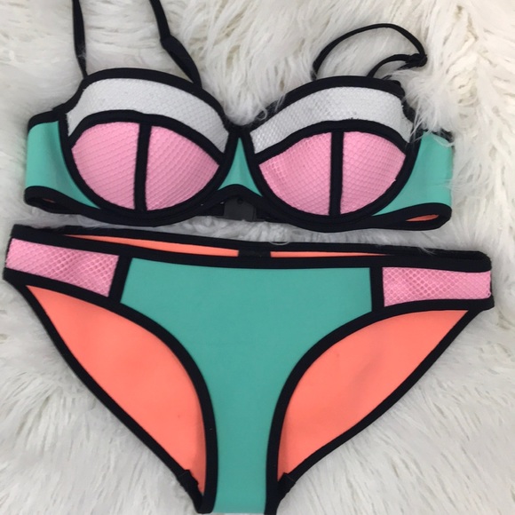 green and pink bikini